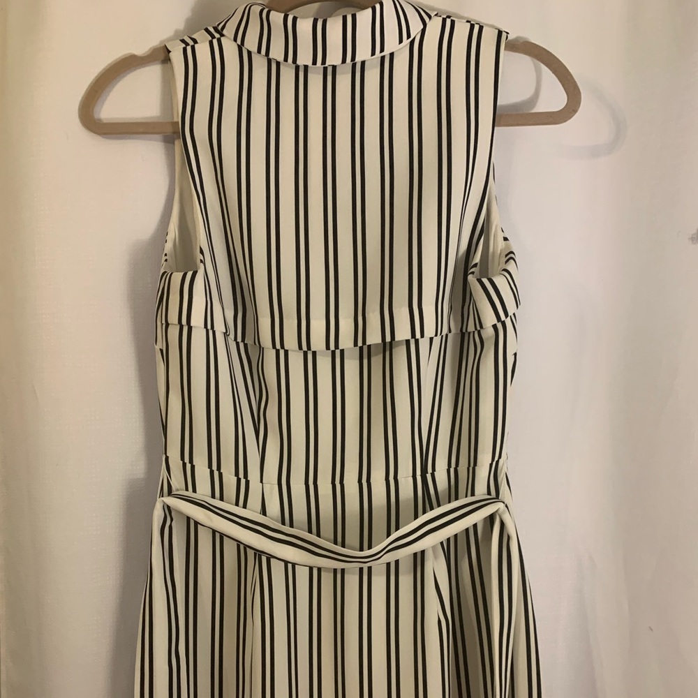 Black and white striped trench dress